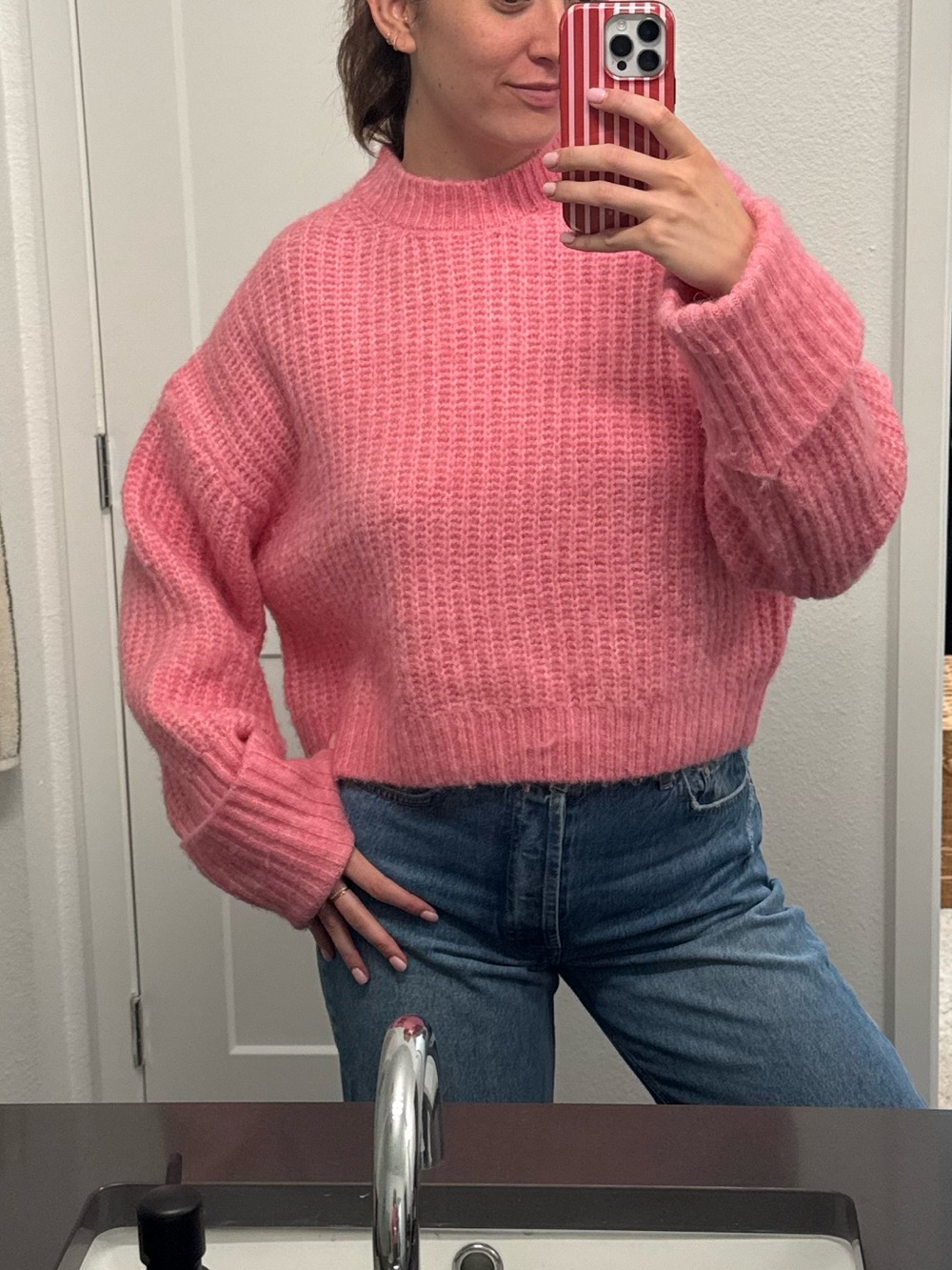 Zara Bubblegum Pink Ribbed Crewneck Sweater - Picture 4 of 4